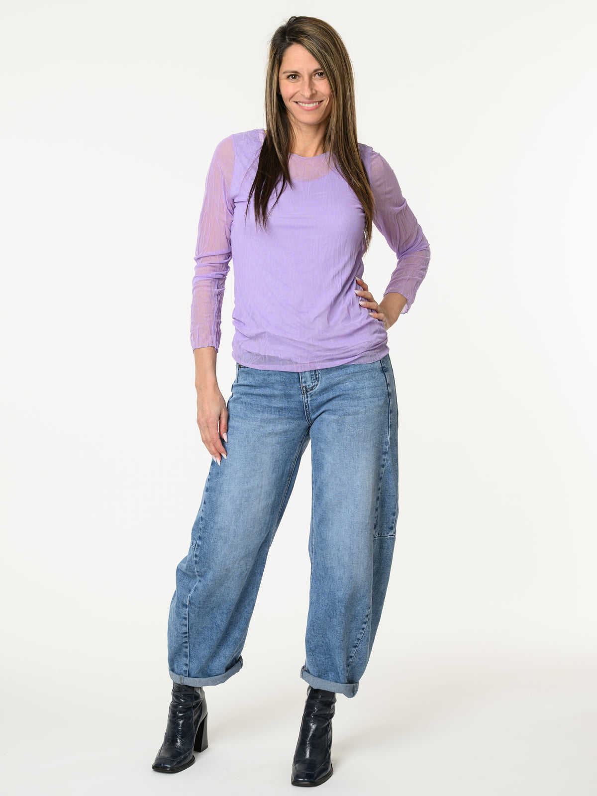 Chandail lilas en tulle à manches longues