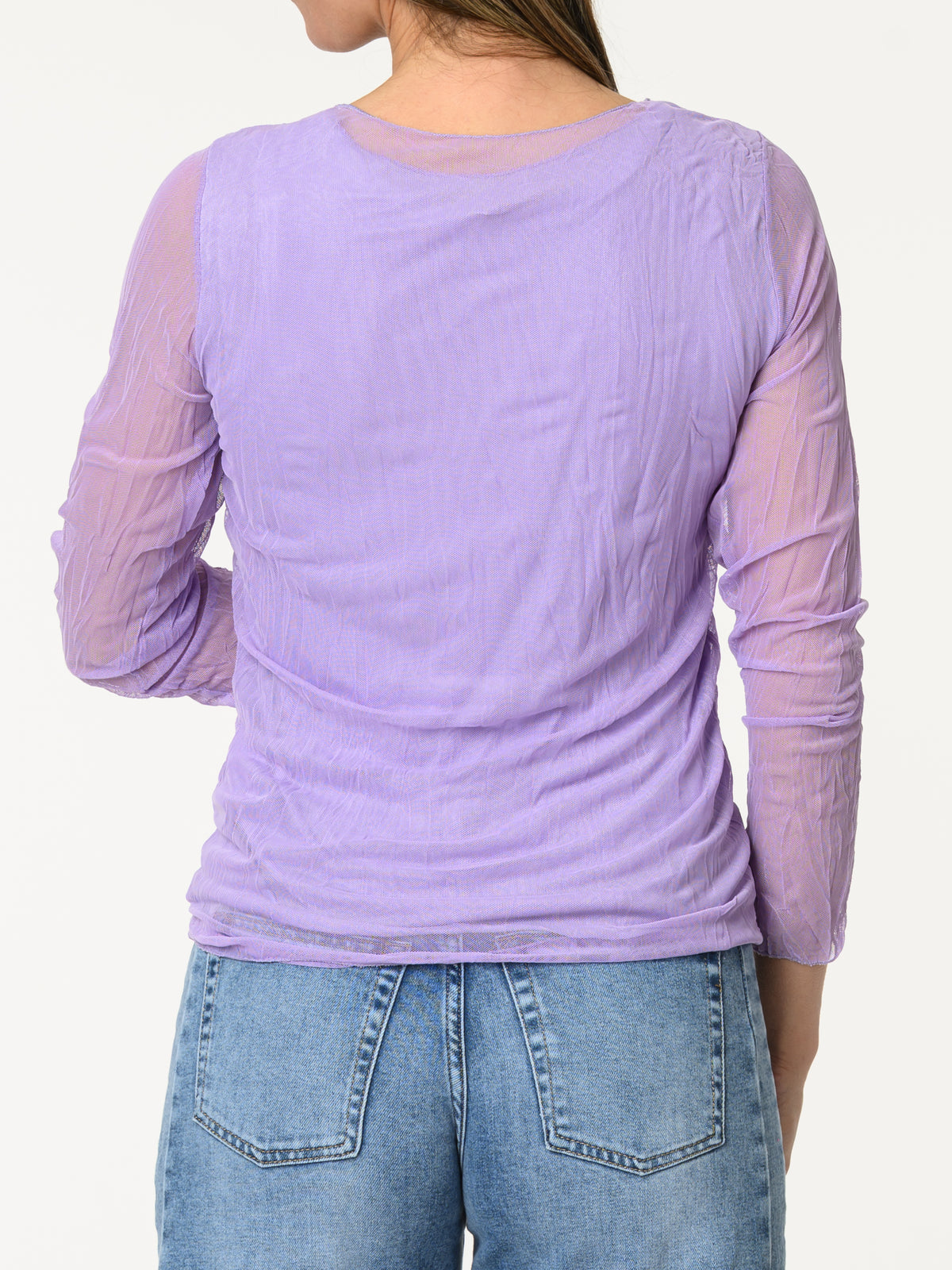 Chandail lilas en tulle à manches longues