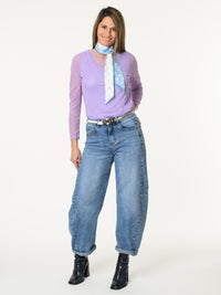 Chandail lilas en tulle à manches longues