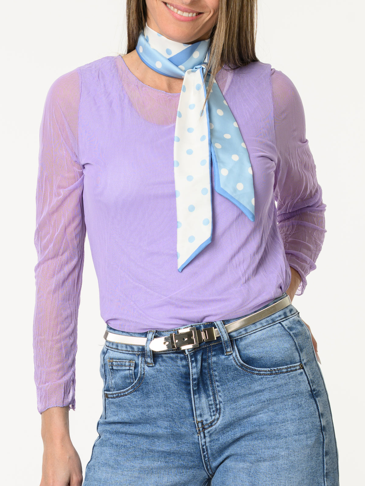 Chandail lilas en tulle à manches longues