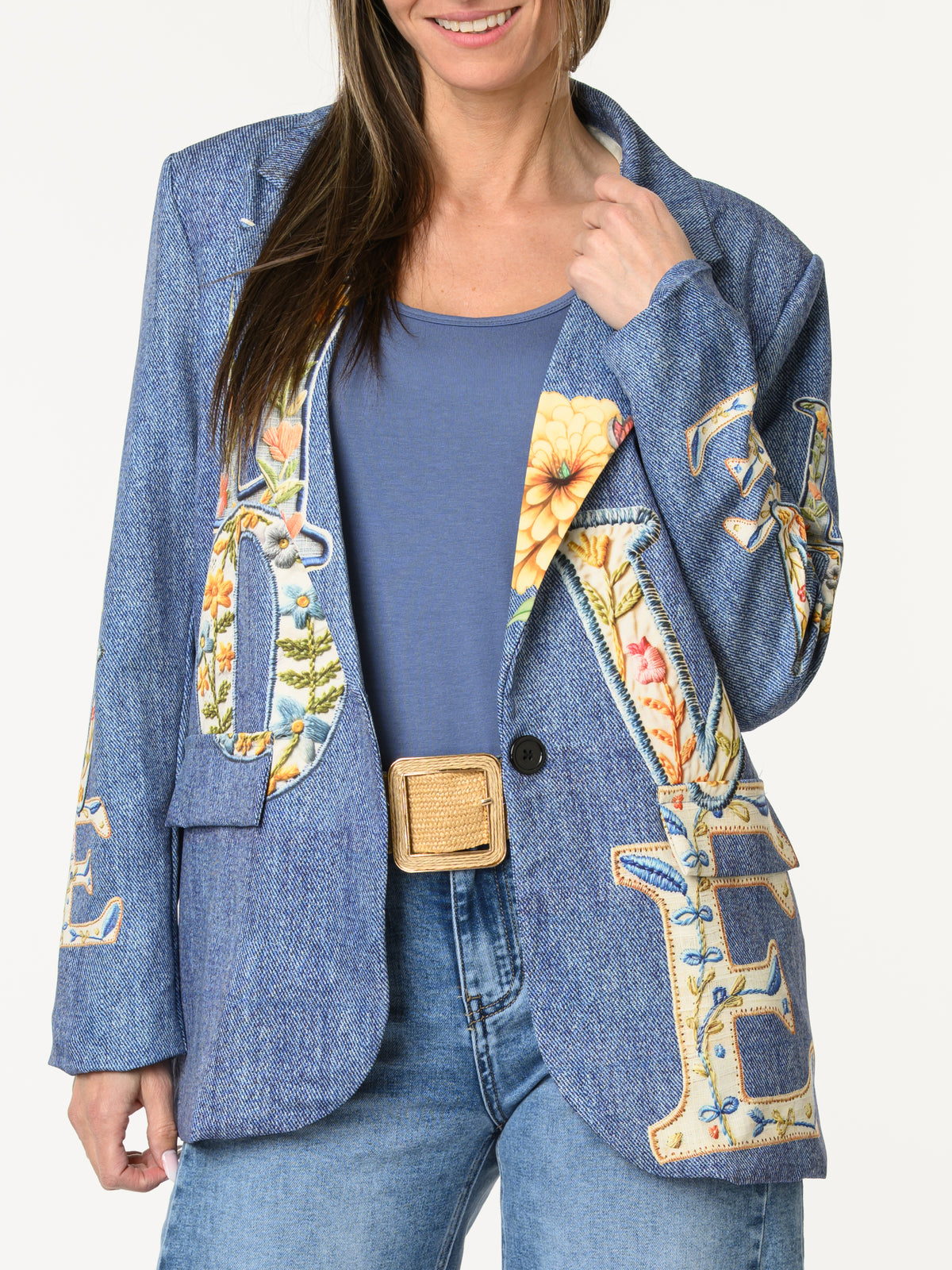 Veston ''Love'' avec imprimé bleu jean