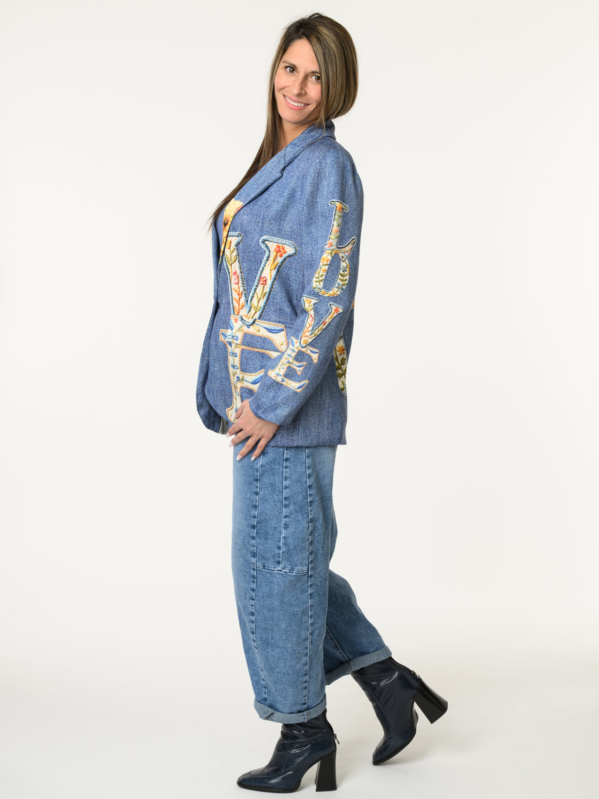 Veston ''Love'' avec imprimé bleu jean