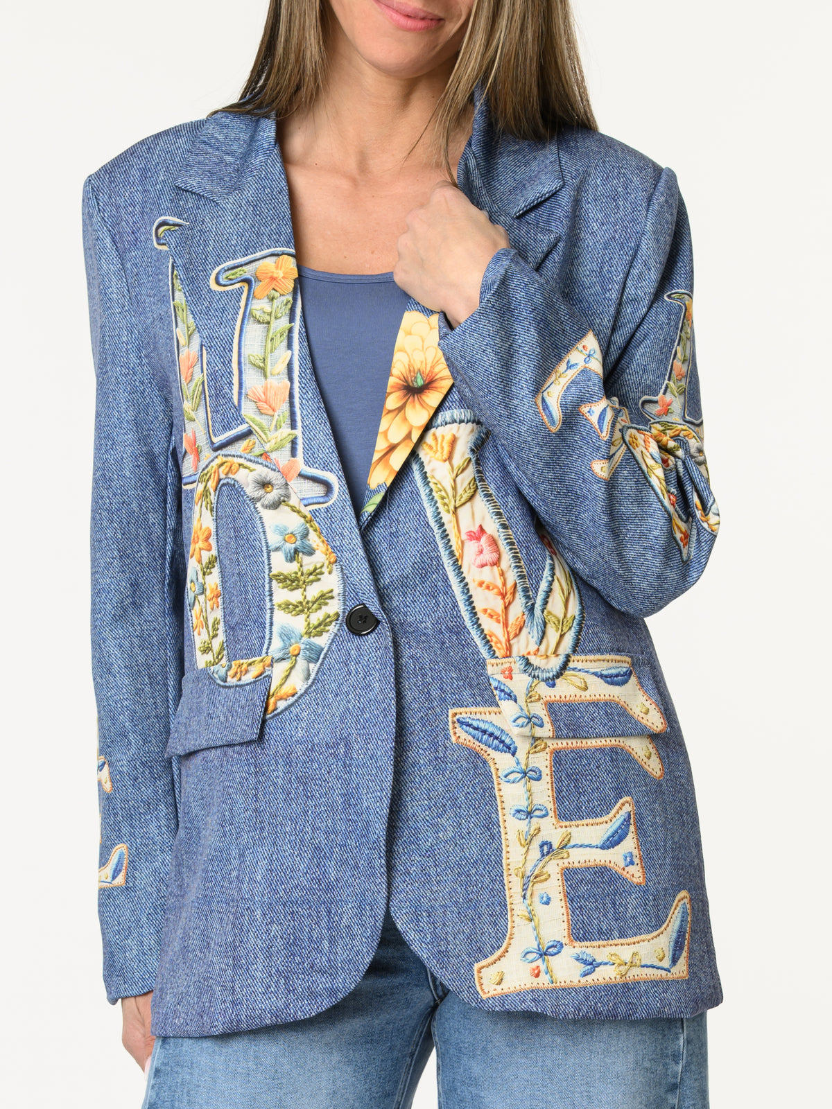 Veston ''Love'' avec imprimé bleu jean