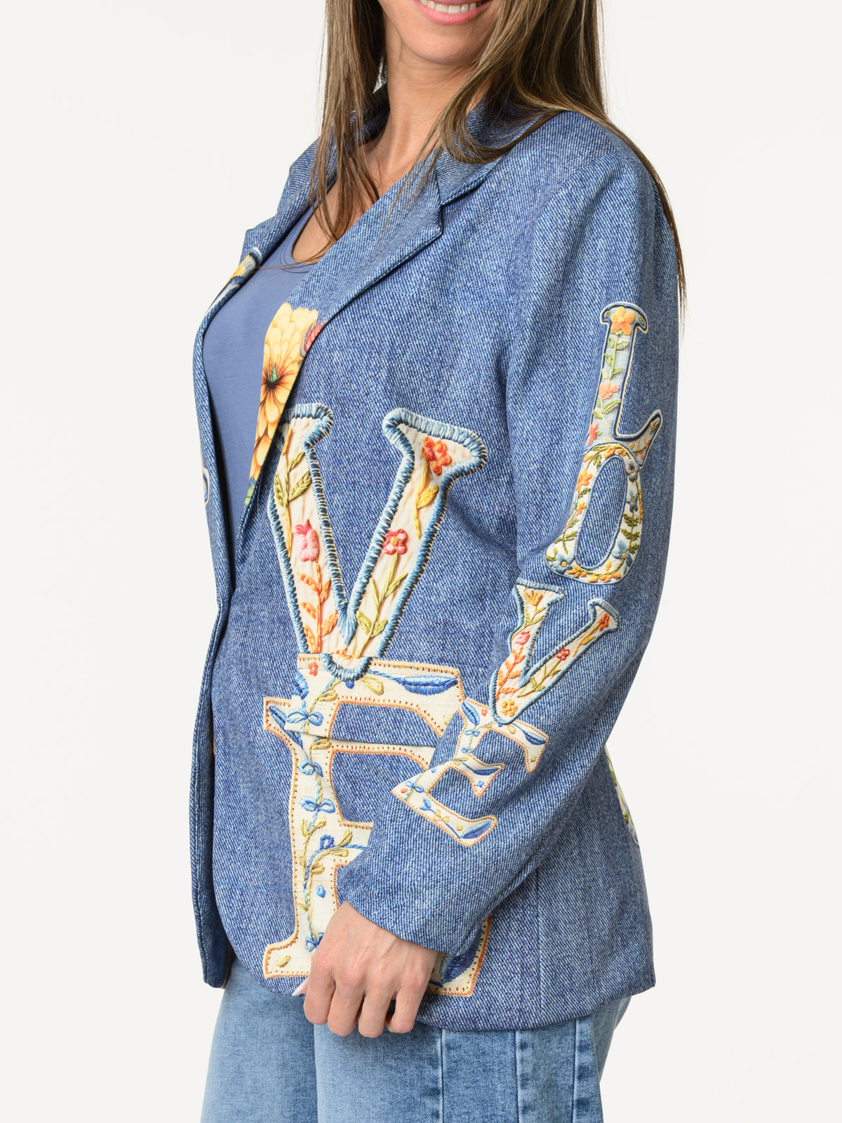 Veston ''Love'' avec imprimé bleu jean