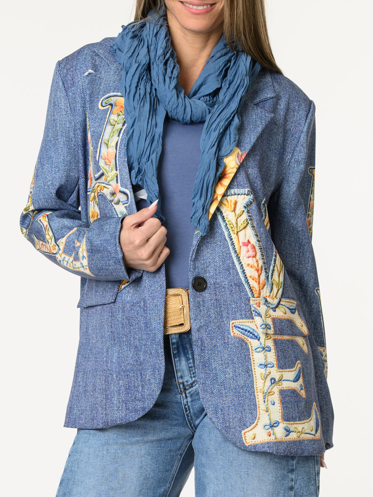 Veston ''Love'' avec imprimé bleu jean