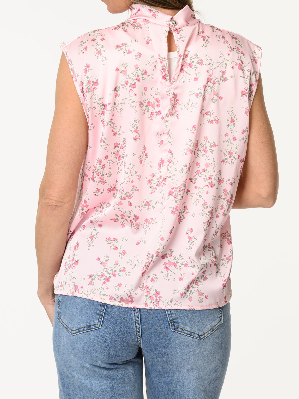 Camisole rose à col montant avec imprimé de fleurs