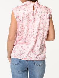 Camisole rose à col montant avec imprimé de fleurs