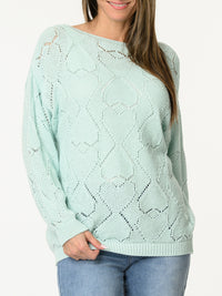 Chandail aqua en tricot à motifs de cœurs