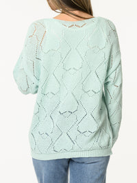Chandail aqua en tricot à motifs de cœurs
