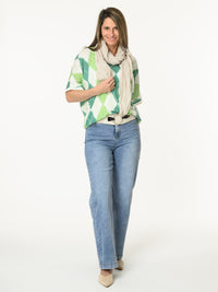 Chandail blanc à motifs de losanges verts