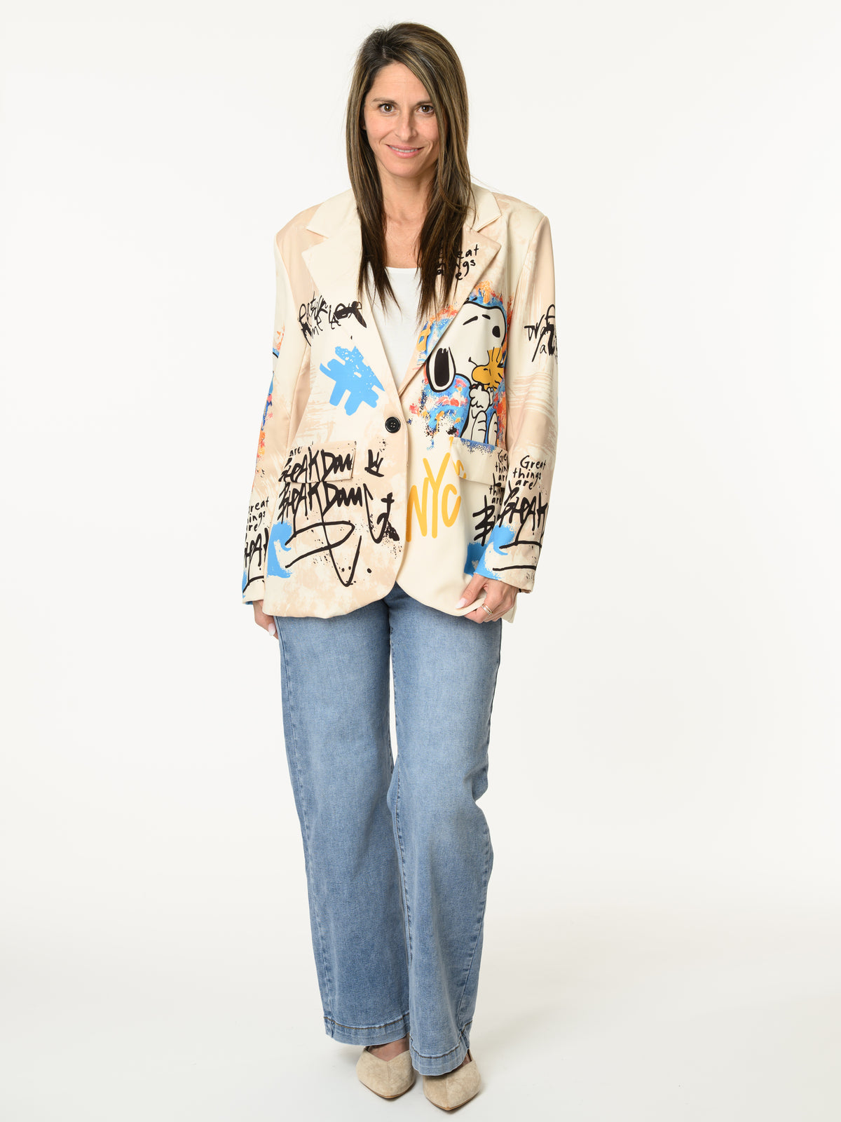 Veston beige artiste avec imprimé de Snoopy