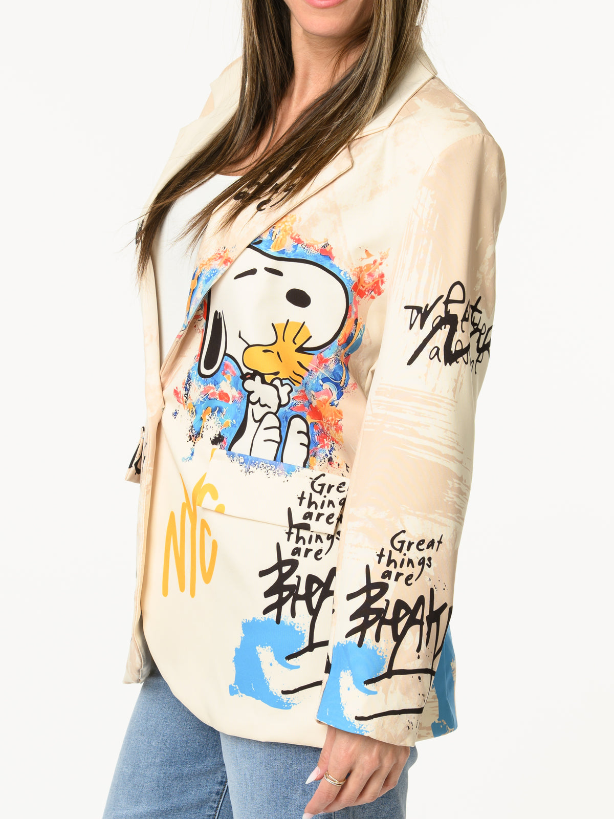 Veston beige artiste avec imprimé de Snoopy
