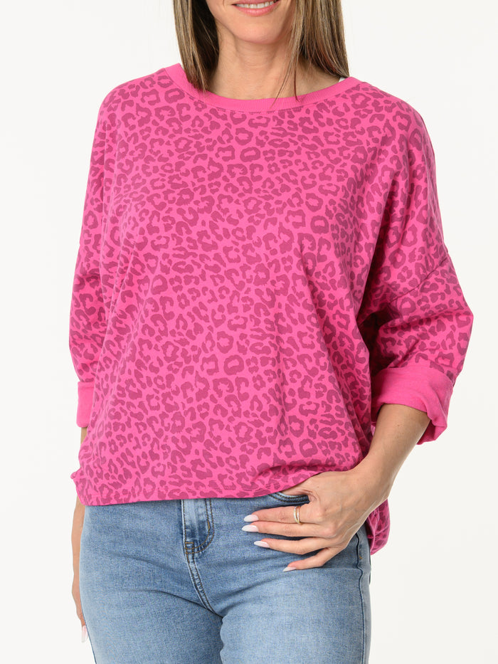 Chandail fuchsia avec imprimé de léopard