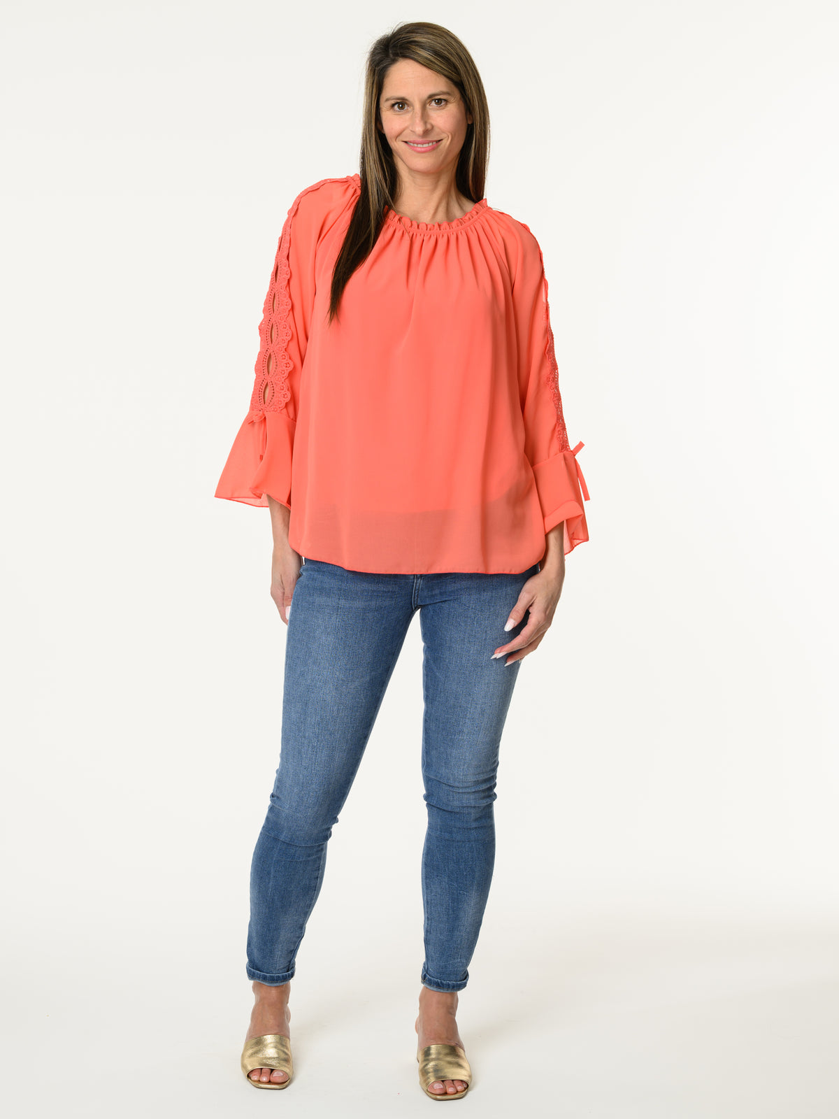 Blouse corail à manche à volants