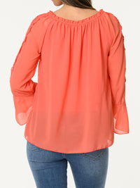 Blouse corail à manche à volants
