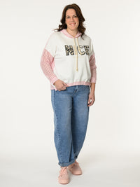 Chandail blanc et rose avec imprimé ''Nice memories''