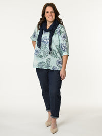 Chandail aqua avec imprimé de fleurs et paisleys