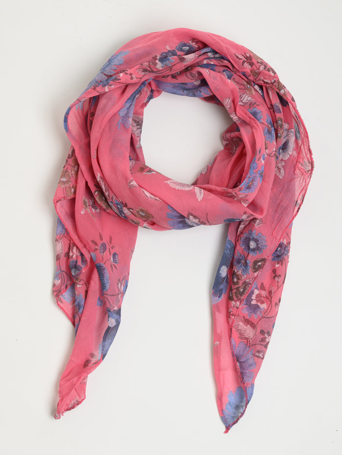 Foulard magenta avec imprimé floral bleu