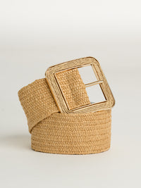 Ceinture beige élastique en jute avec boucle beige et dorée