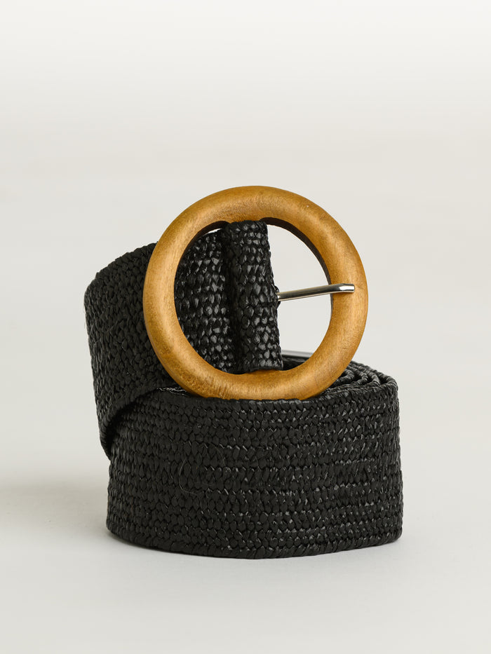 Ceinture noire élastique en jute avec boucle ronde