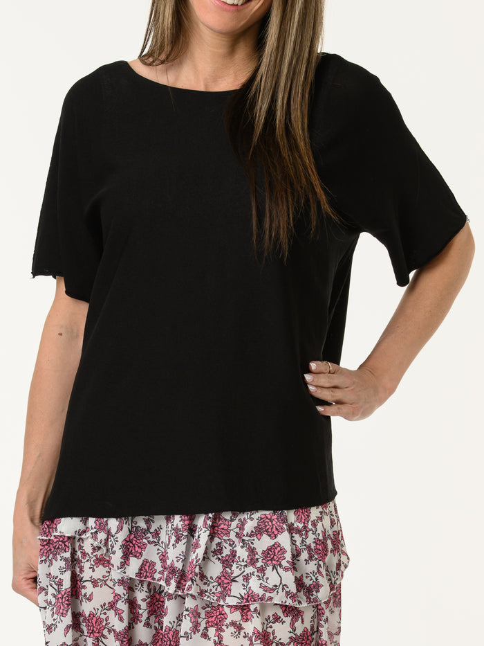 T-shirt noir uni à manches courtes