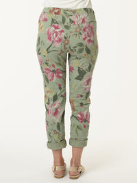 Pantalon kaki à taille élastique avec imprimé floral