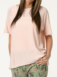 T-shirt rose pâle uni à manches courtes