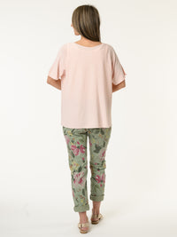 T-shirt rose pâle uni à manches courtes