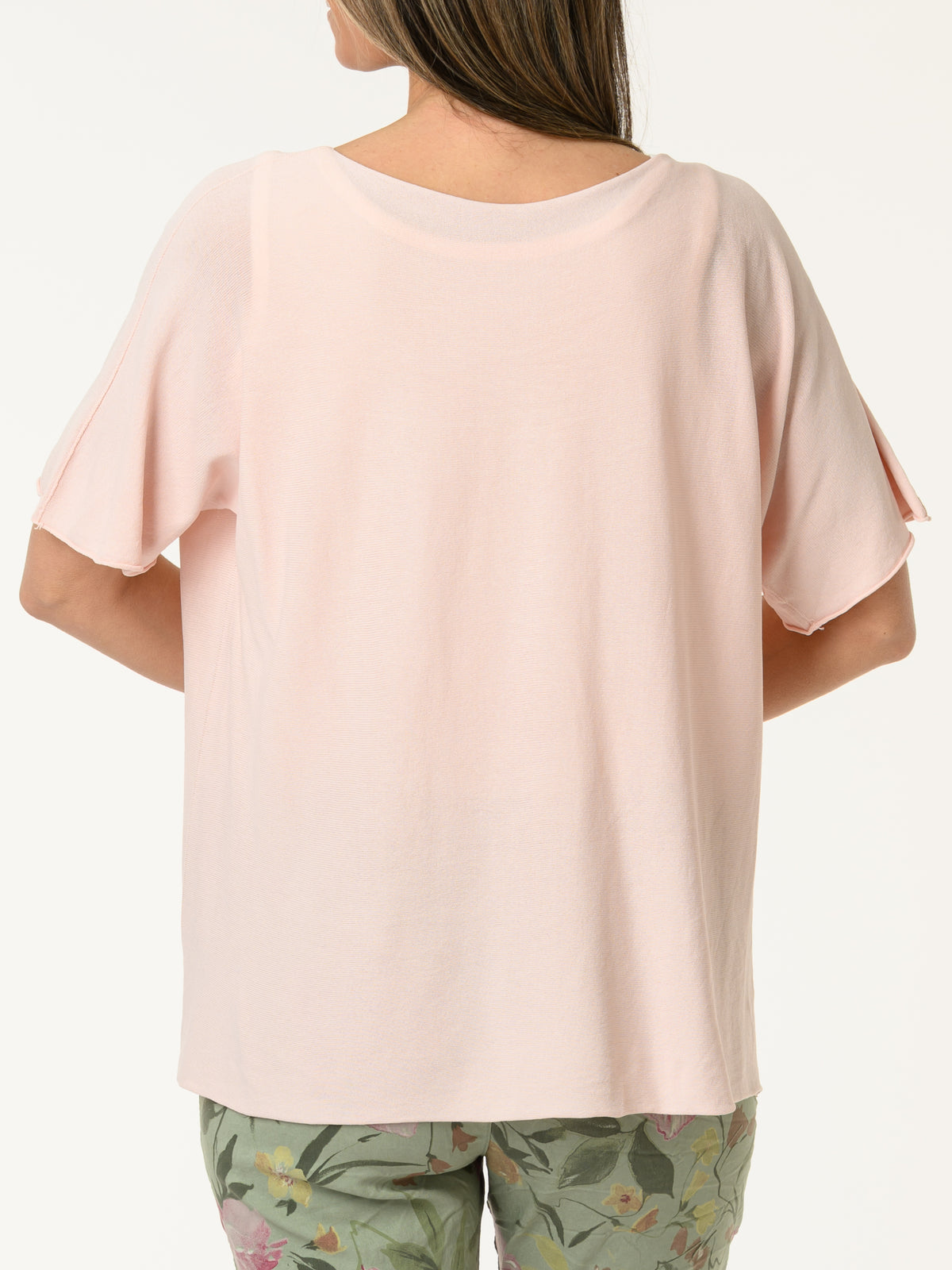 T-shirt rose pâle uni à manches courtes