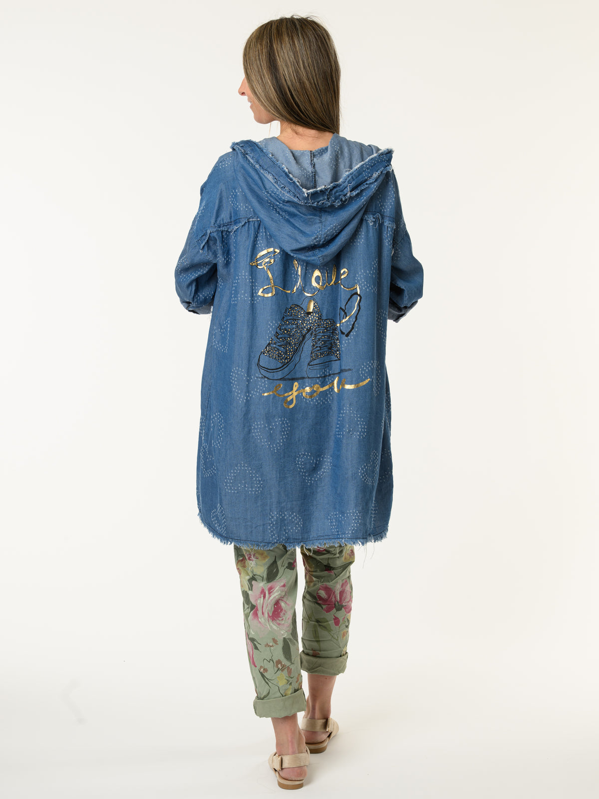 Veste bleu jean ''Love you'' à capuchon