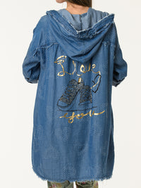 Veste bleu jean ''Love you'' à capuchon