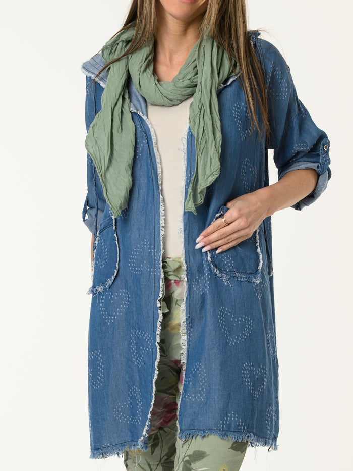 Veste bleu jean ''Love you'' à capuchon