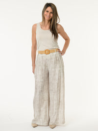 Pantalon palazzo blanc et beige avec ceinture