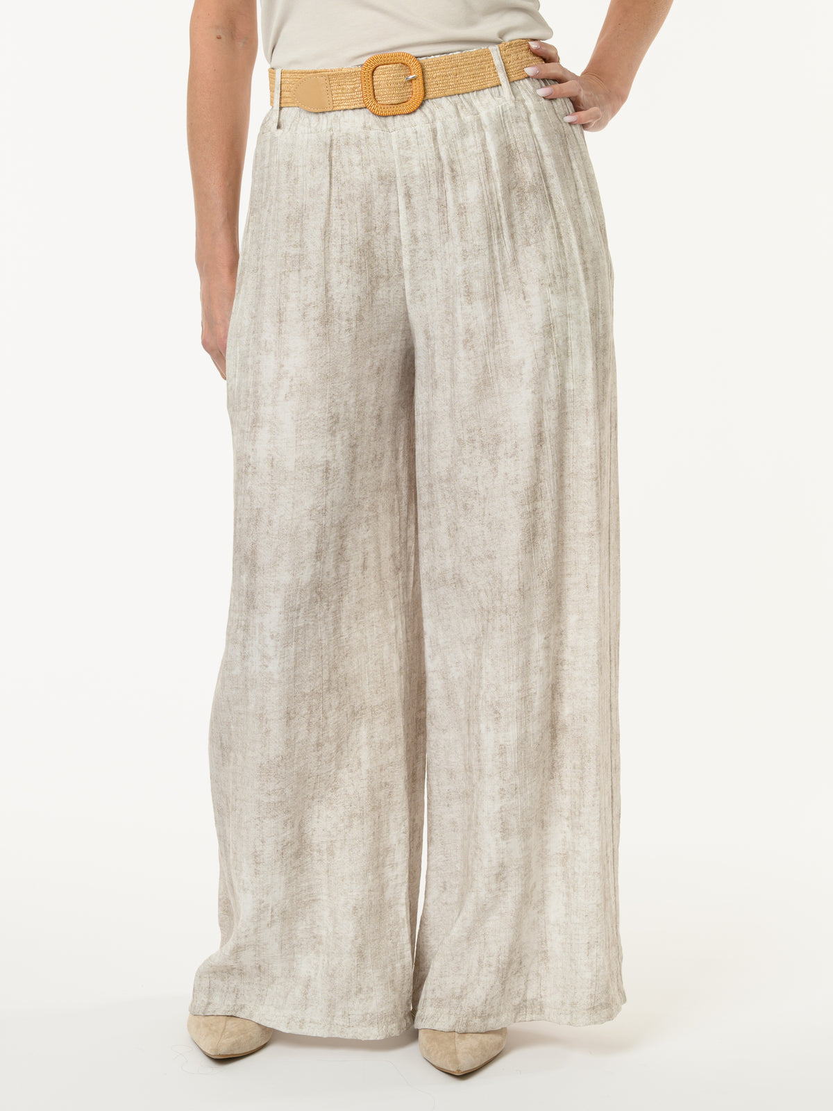 Pantalon palazzo blanc et beige avec ceinture