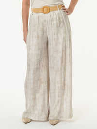 Pantalon palazzo blanc et beige avec ceinture