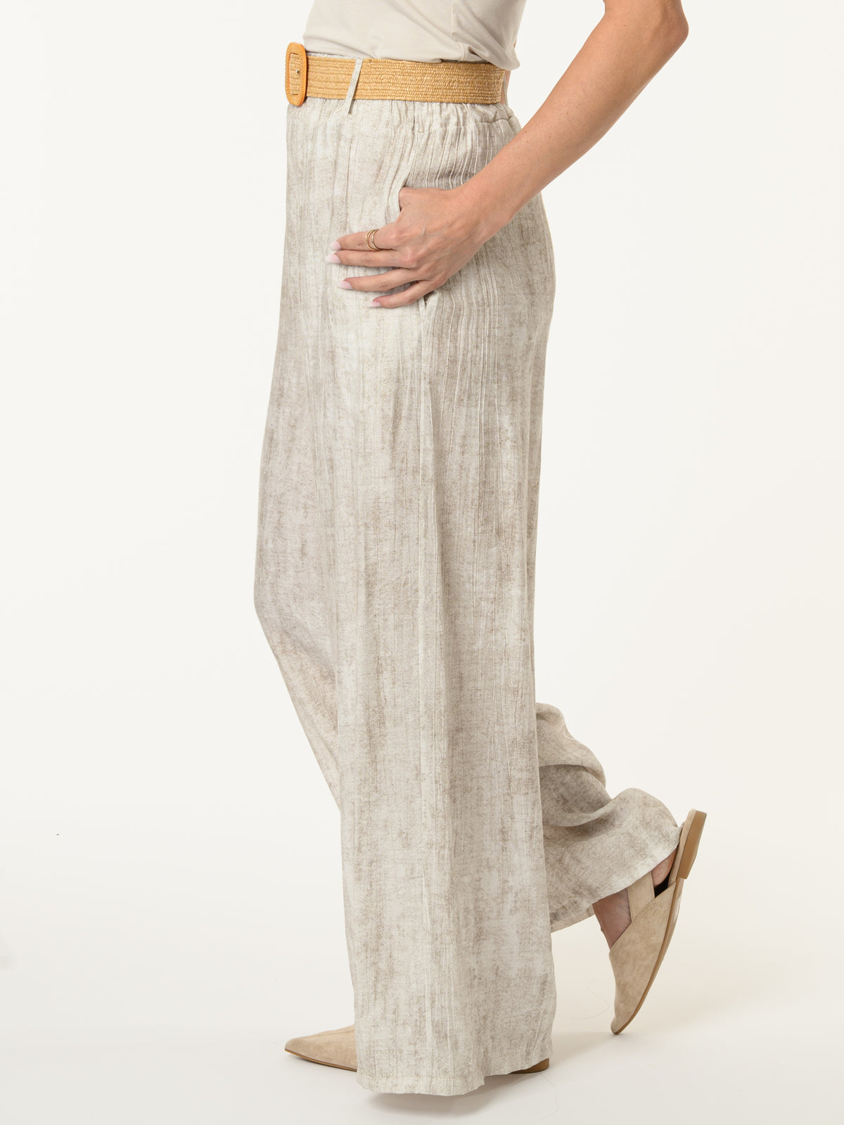 Pantalon palazzo blanc et beige avec ceinture