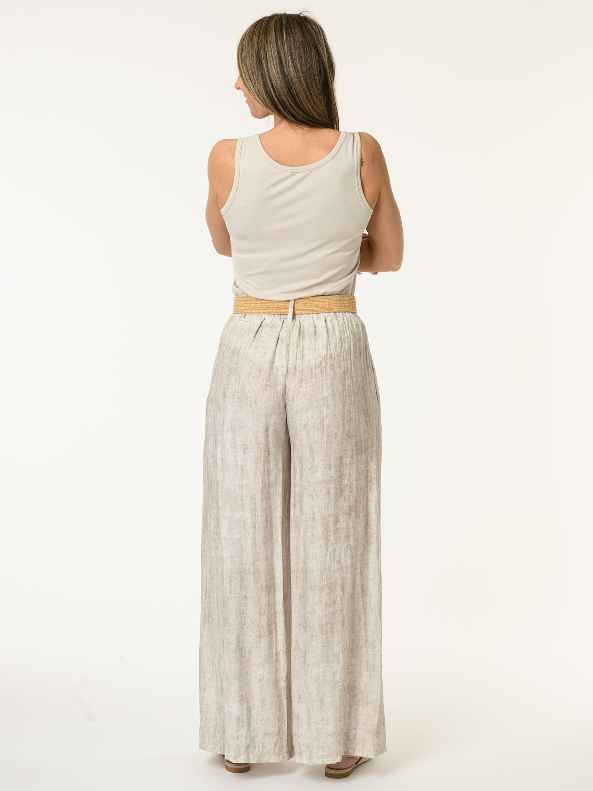 Pantalon palazzo blanc et beige avec ceinture