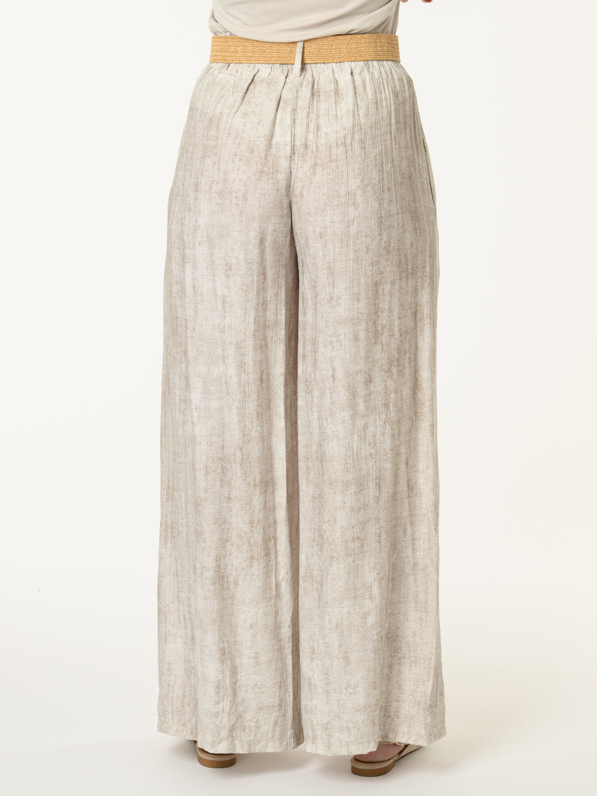 Pantalon palazzo blanc et beige avec ceinture
