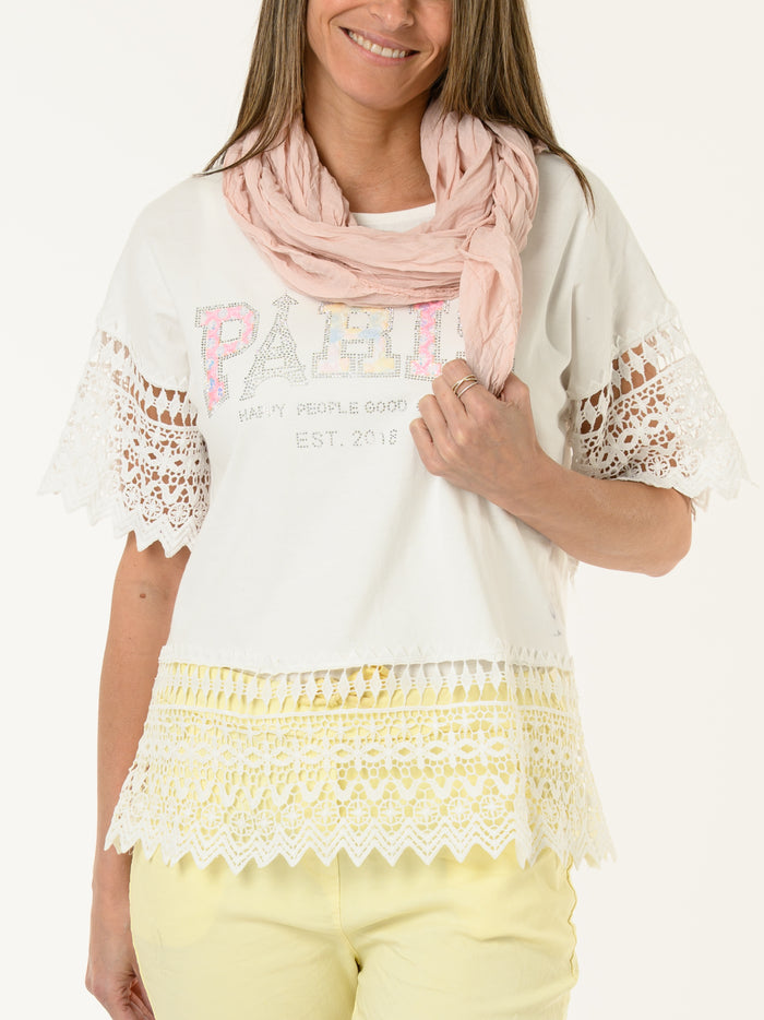 T-shirt blanc ''Paris'' avec dentelle