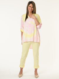 Blouse avec imprimé abstrait rose et jaune