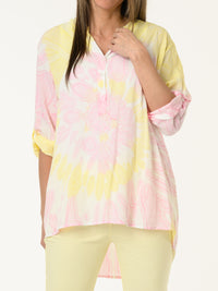 Blouse avec imprimé abstrait rose et jaune