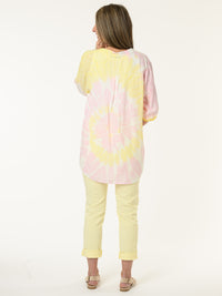 Blouse avec imprimé abstrait rose et jaune