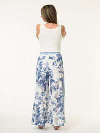Pantalon palazzo avec dentelle et imprimé floral marine