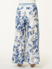 Pantalon palazzo avec dentelle et imprimé floral marine