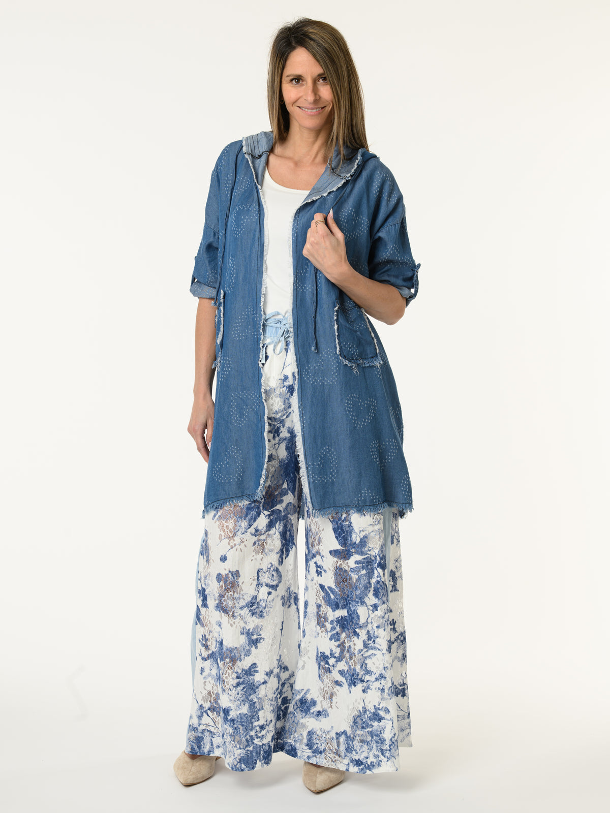 Veste bleu jean ''Love you'' à capuchon