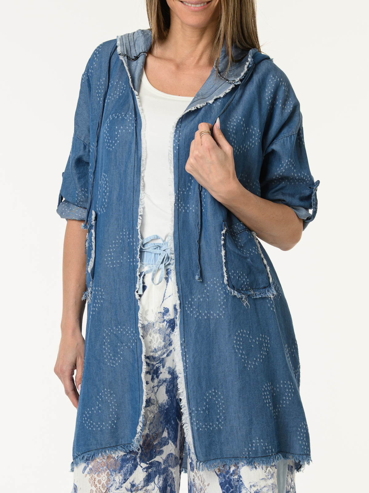 Veste bleu jean ''Love you'' à capuchon