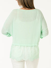 T-shirt aqua à manches longues avec dentelle au bas