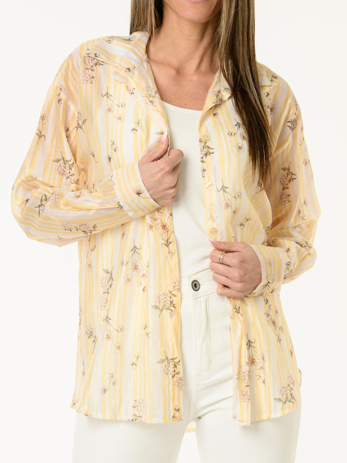 Chemise blanche rayée jaune