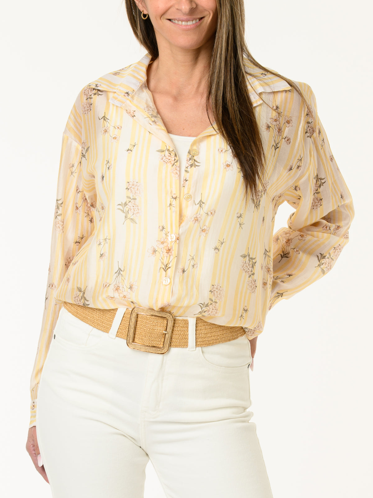 Chemise blanche rayée jaune