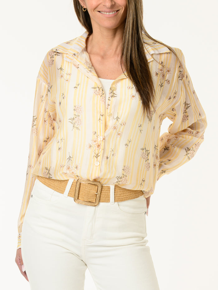 Chemise blanche rayée jaune